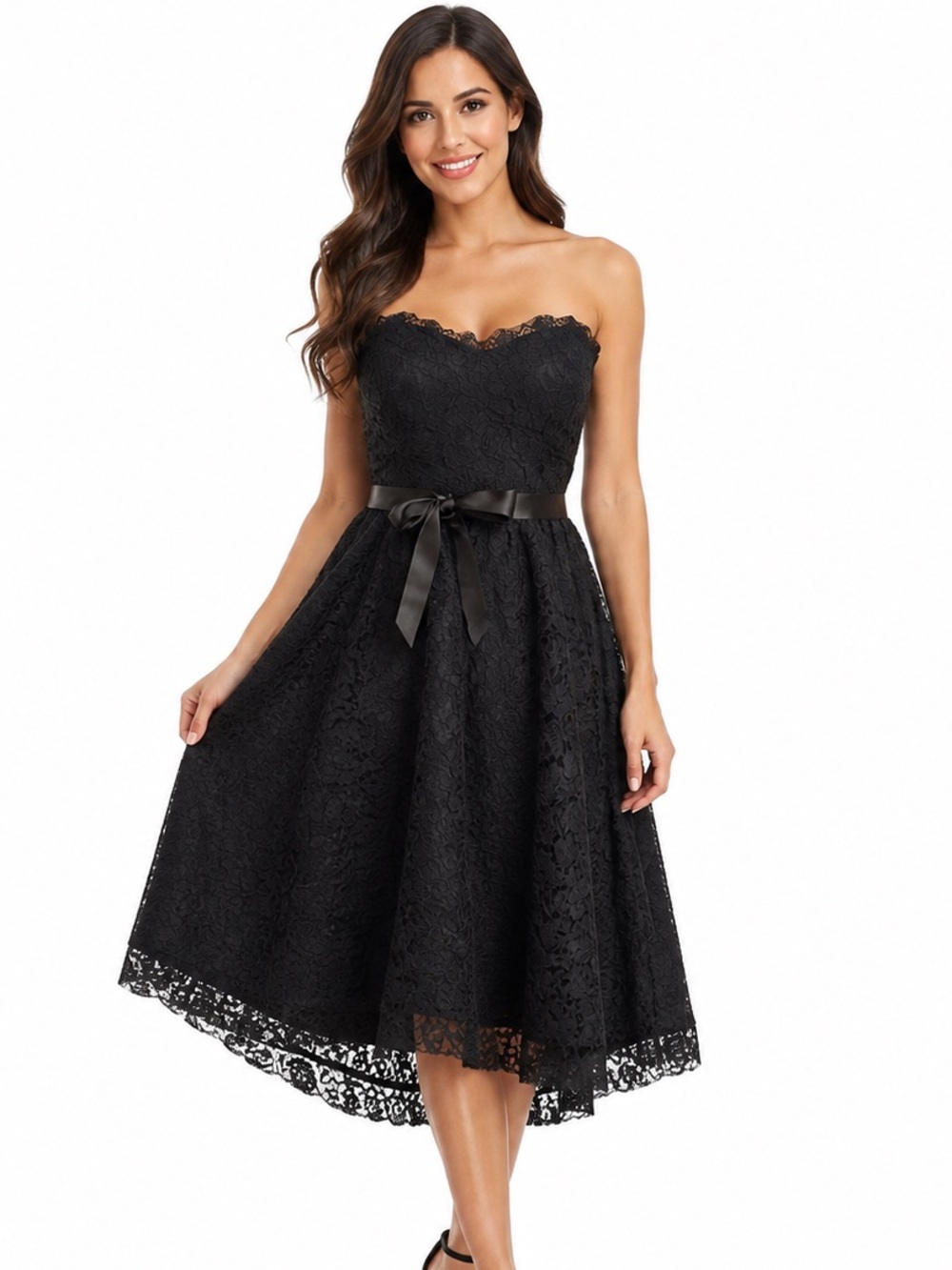BCBGMAXAZRIA Black Lace Strapless Fit Flare Cocktail‎ Dress